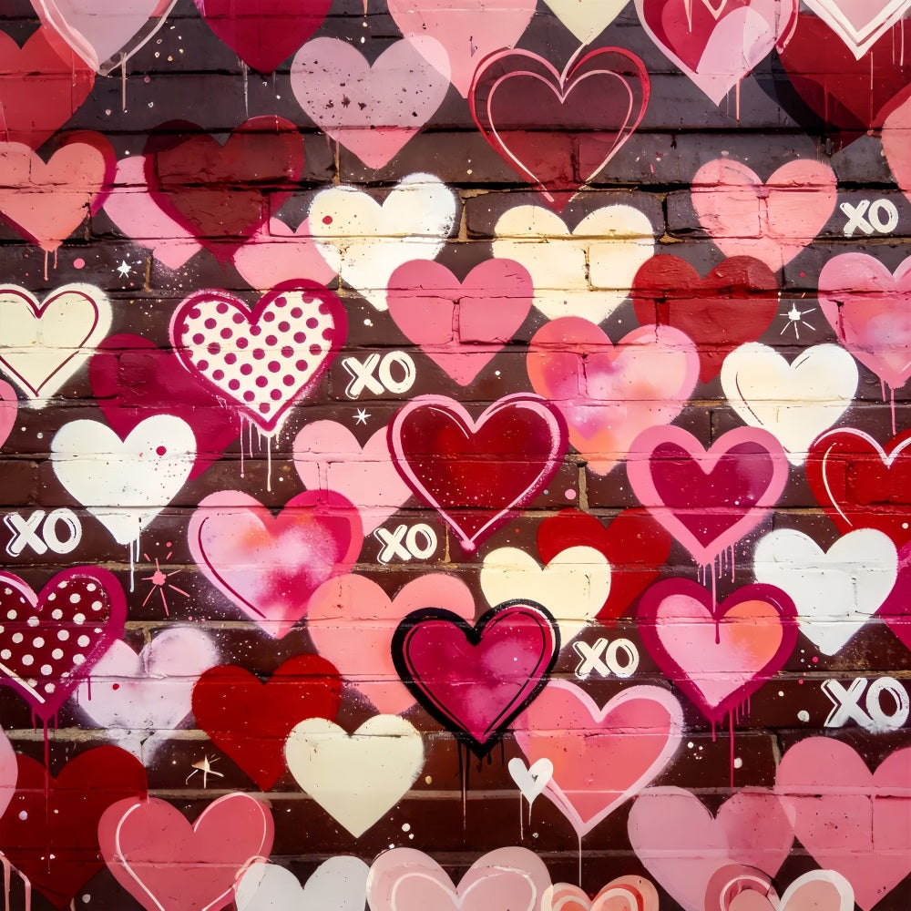 XOXO Backdrop Graffiti Heart Brick Wall 90s Valentine Backdrop LXX512-78