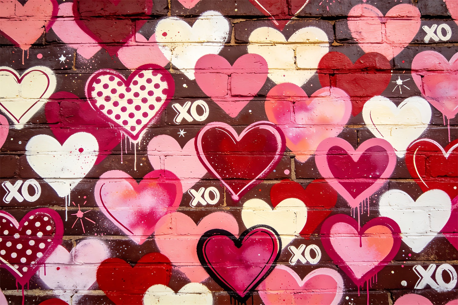 XOXO Backdrop Graffiti Heart Brick Wall 90s Valentine Backdrop LXX512-78