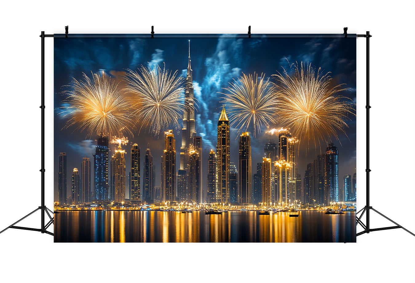 New Year Backdrop Ideas Golden Fireworks City Skyline Cityscape Photo Backdrop LXX512-8
