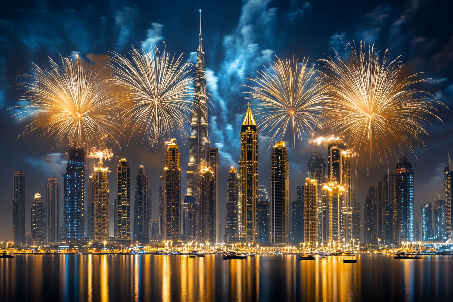 New Year Backdrop Ideas Golden Fireworks City Skyline Cityscape Photo Backdrop LXX512-8