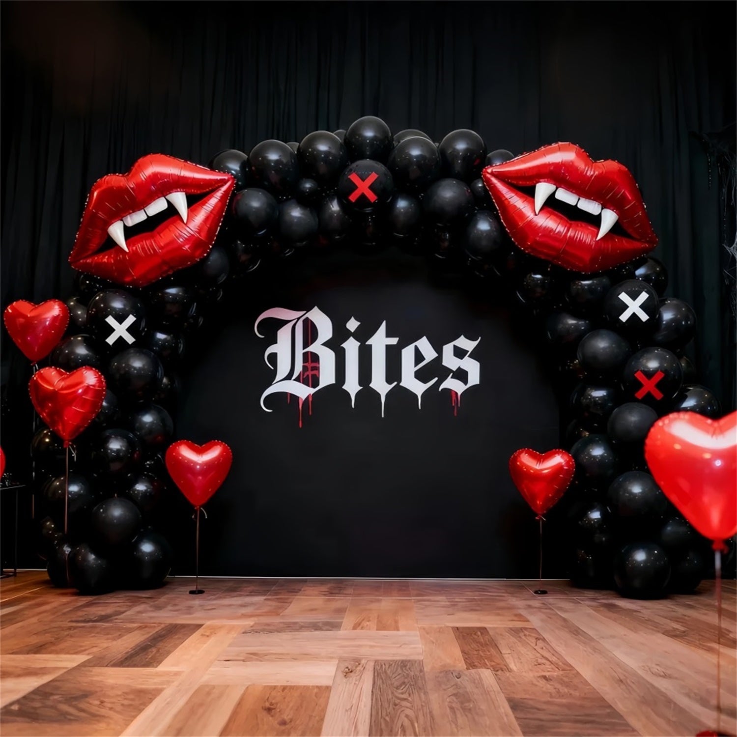 Kissing Lips Backdrop Gothic Vampire Heart Balloon Arch 90s Valentine Backdrop LXX512-80