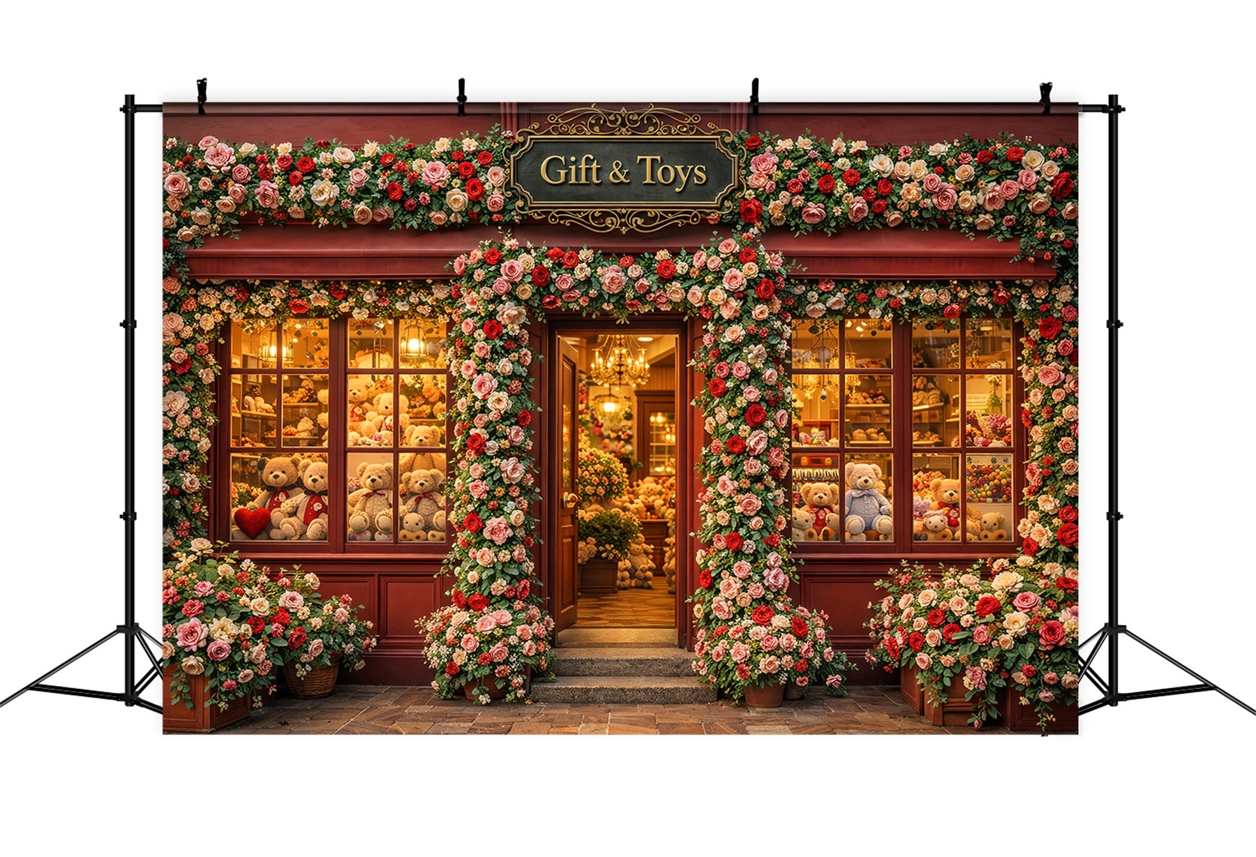 Teddy Bears Valentine Backdrop Floral Gift Shop Rose Romantic Backdrop LXX512-81