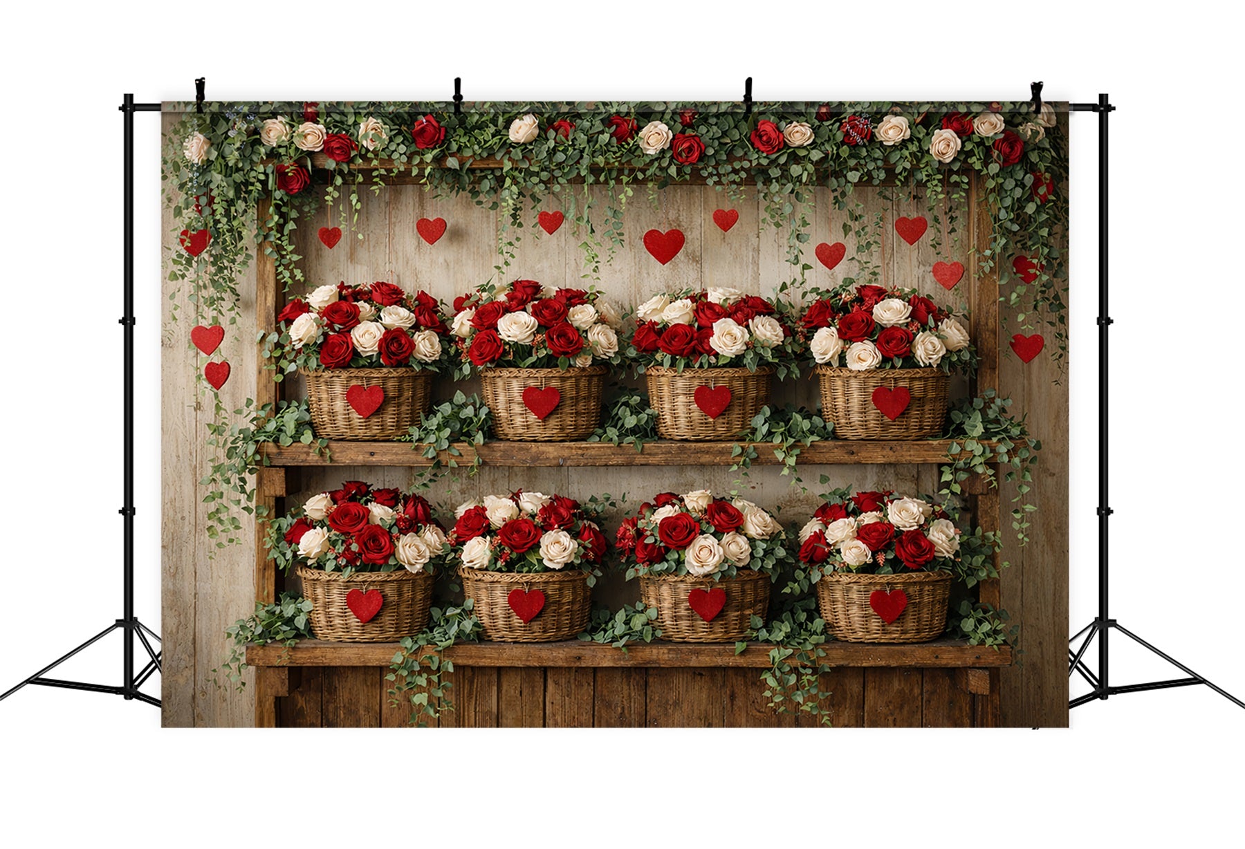 Red Roses Backdrop Rustic Farmhouse Floral Wall Simple Valentine Backdrop LXX512-87