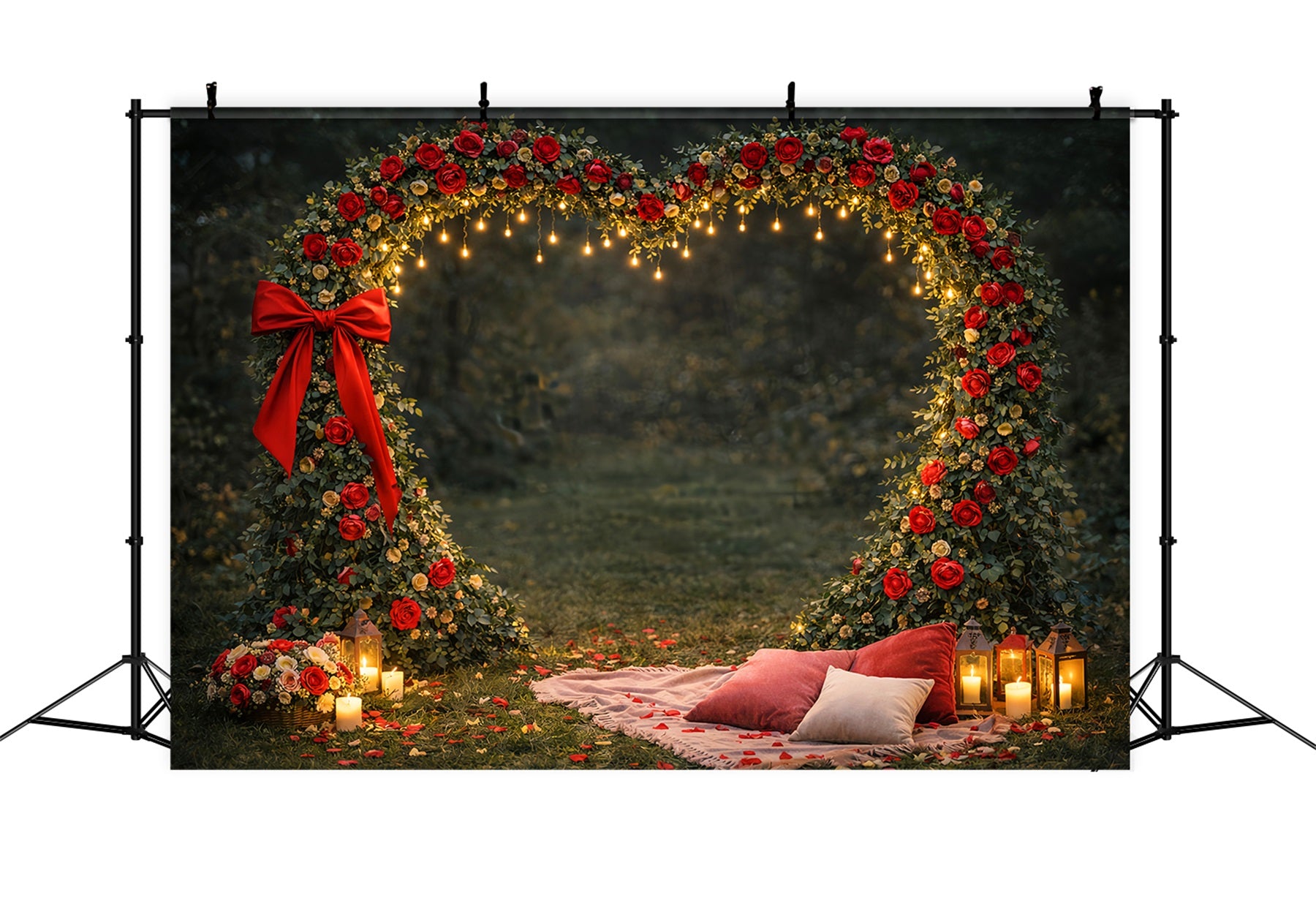 Floral Heart Backdrop Outdoor Garden Romance Red Rose Backdrop LXX512-92