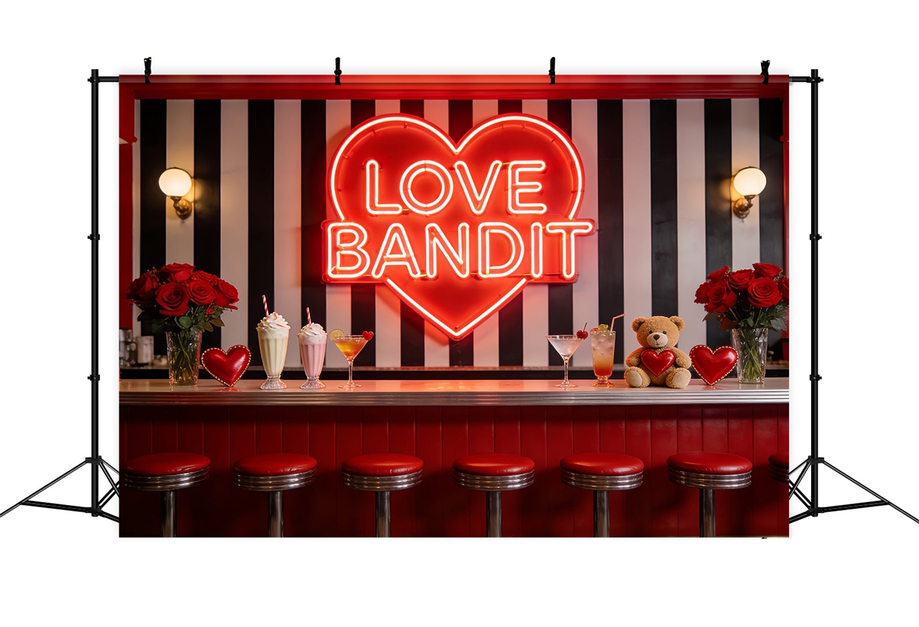 90s Valentine's Day Backdrop Neon Love Diner Bar Heart Backdrop LXX512-98