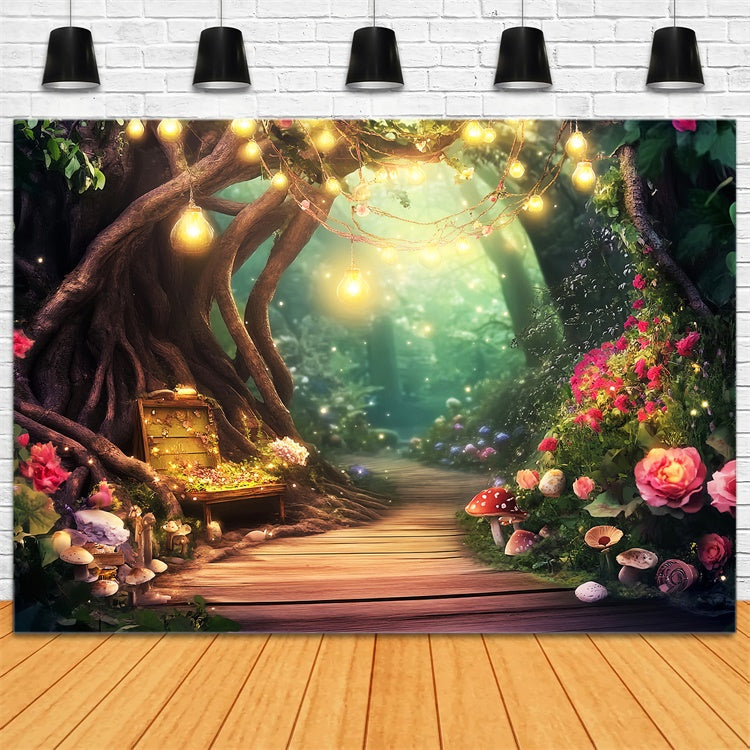 Magical Forest Backdrop Mushroom Pathway Glow Backdrop LXX57-117