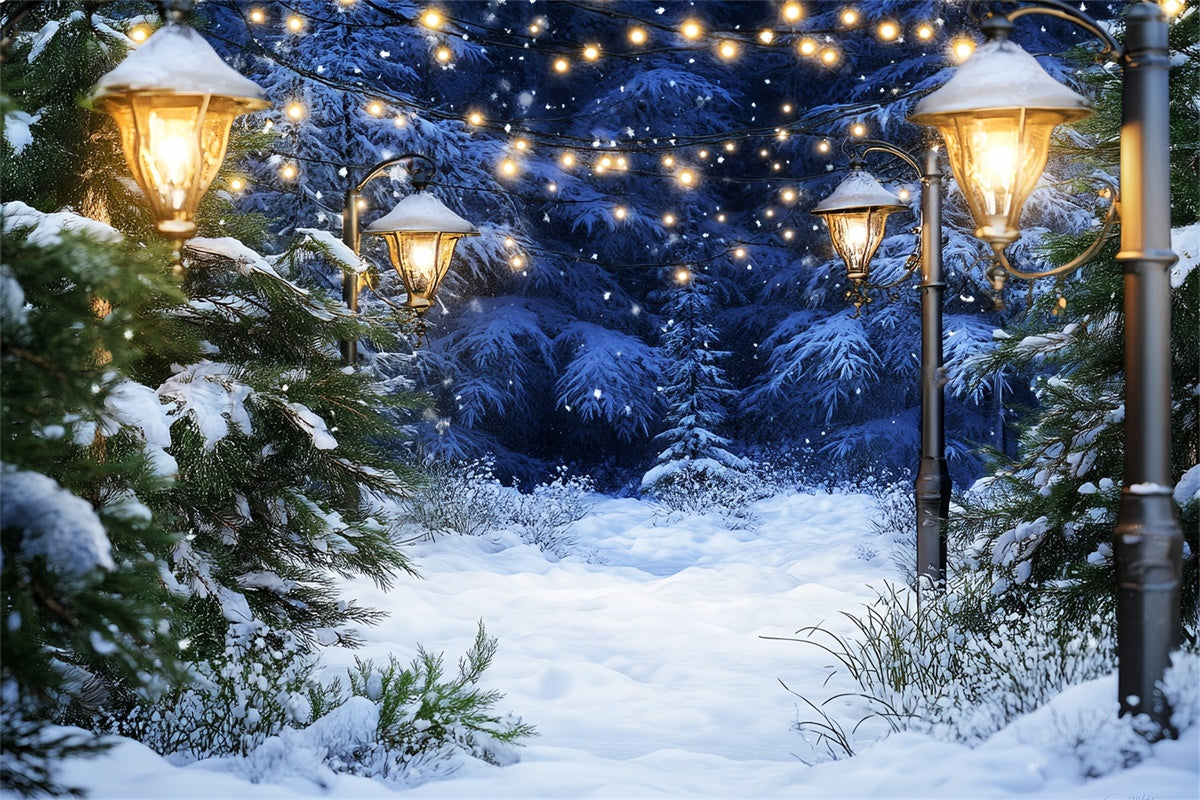Snow Forest Backdrop Cozy Lighted Pines Backdrop LXX57-123