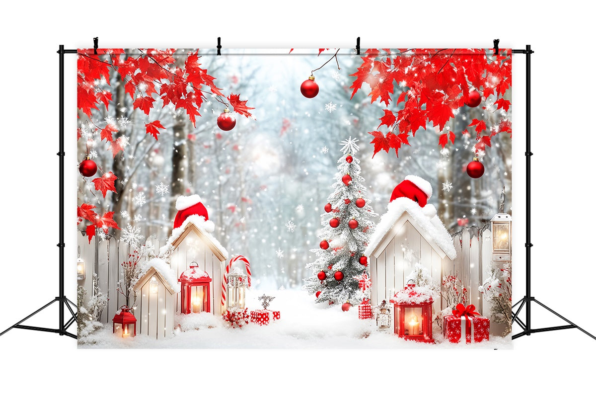 Christmas Forest Backdrop Red Maple Holiday Backdrop LXX57-124