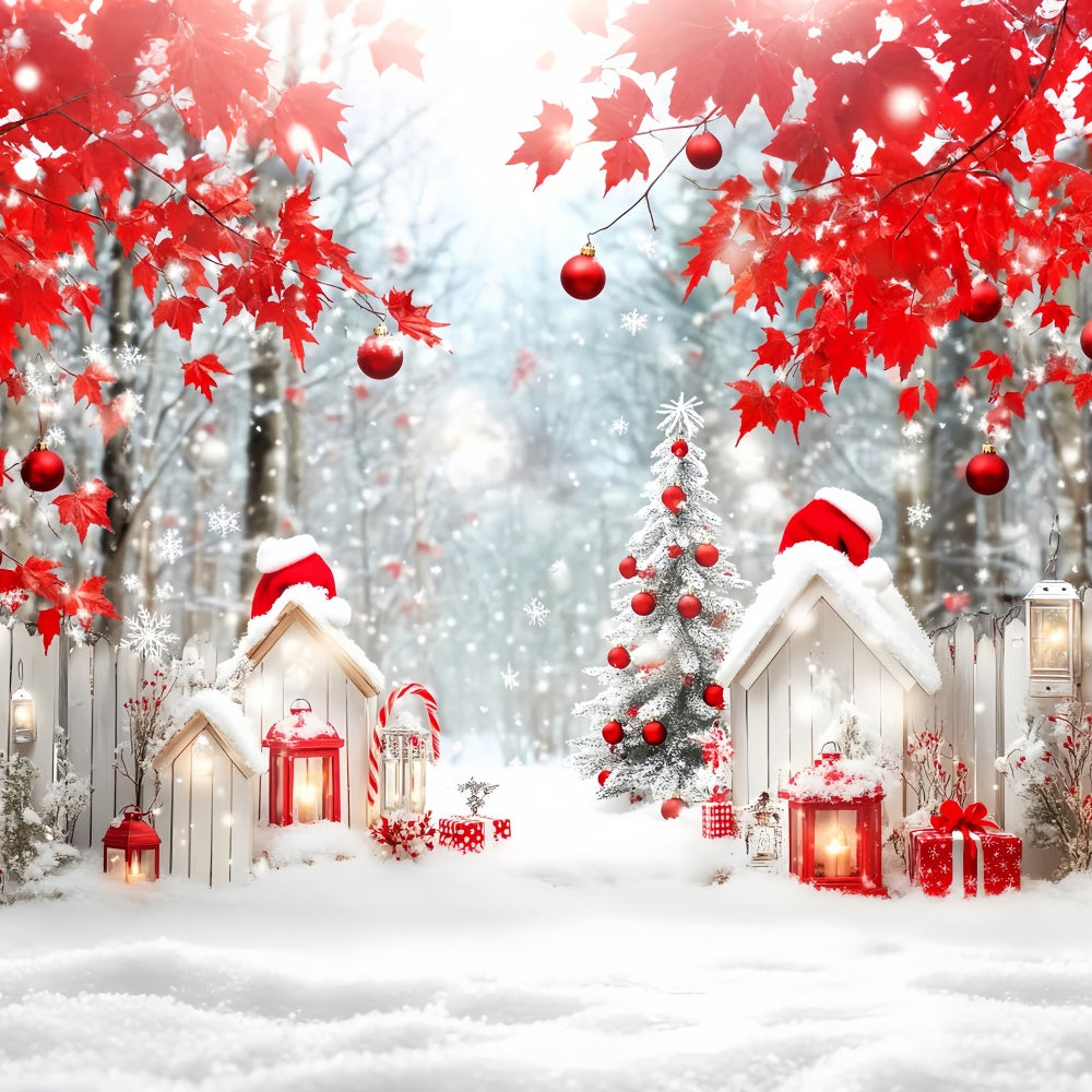 Christmas Forest Backdrop Red Maple Holiday Backdrop LXX57-124