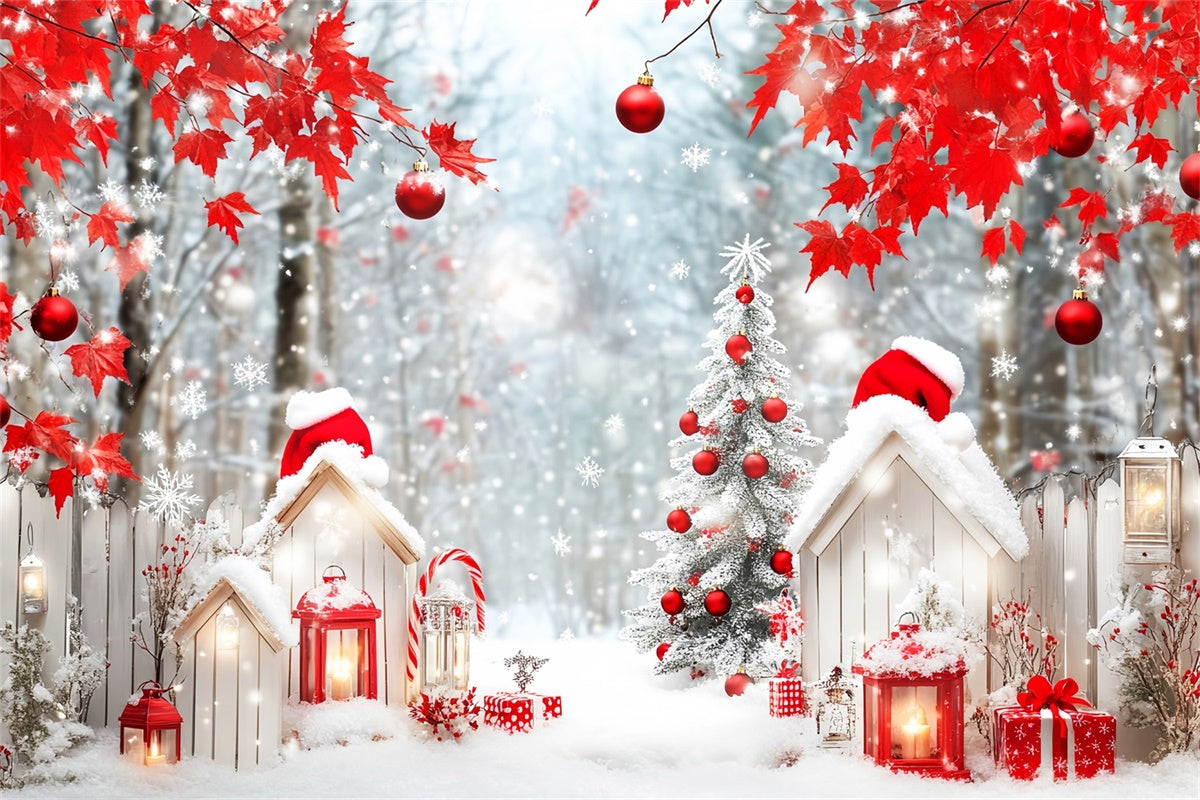 Christmas Forest Backdrop Red Maple Holiday Backdrop LXX57-124