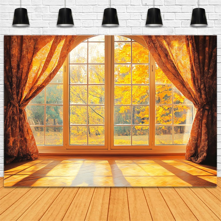 Fall Photo Backdrop Golden Maple Window View Backdrop LXX57-148