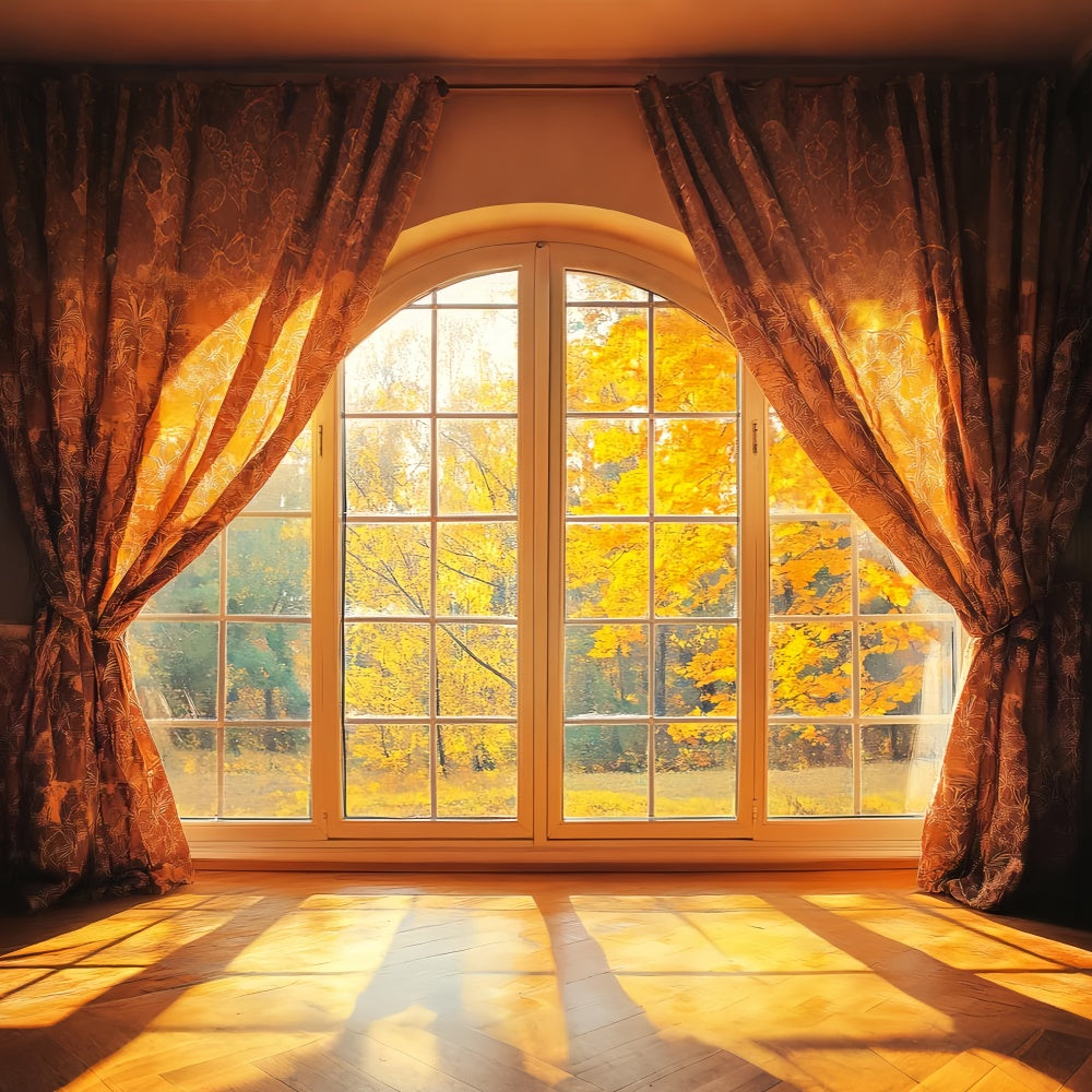 Fall Photo Backdrop Golden Maple Window View Backdrop LXX57-148