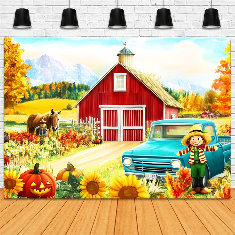 Red Barn Backdrop Pumpkin Harvest Fun Fall Backdrop LXX57-150