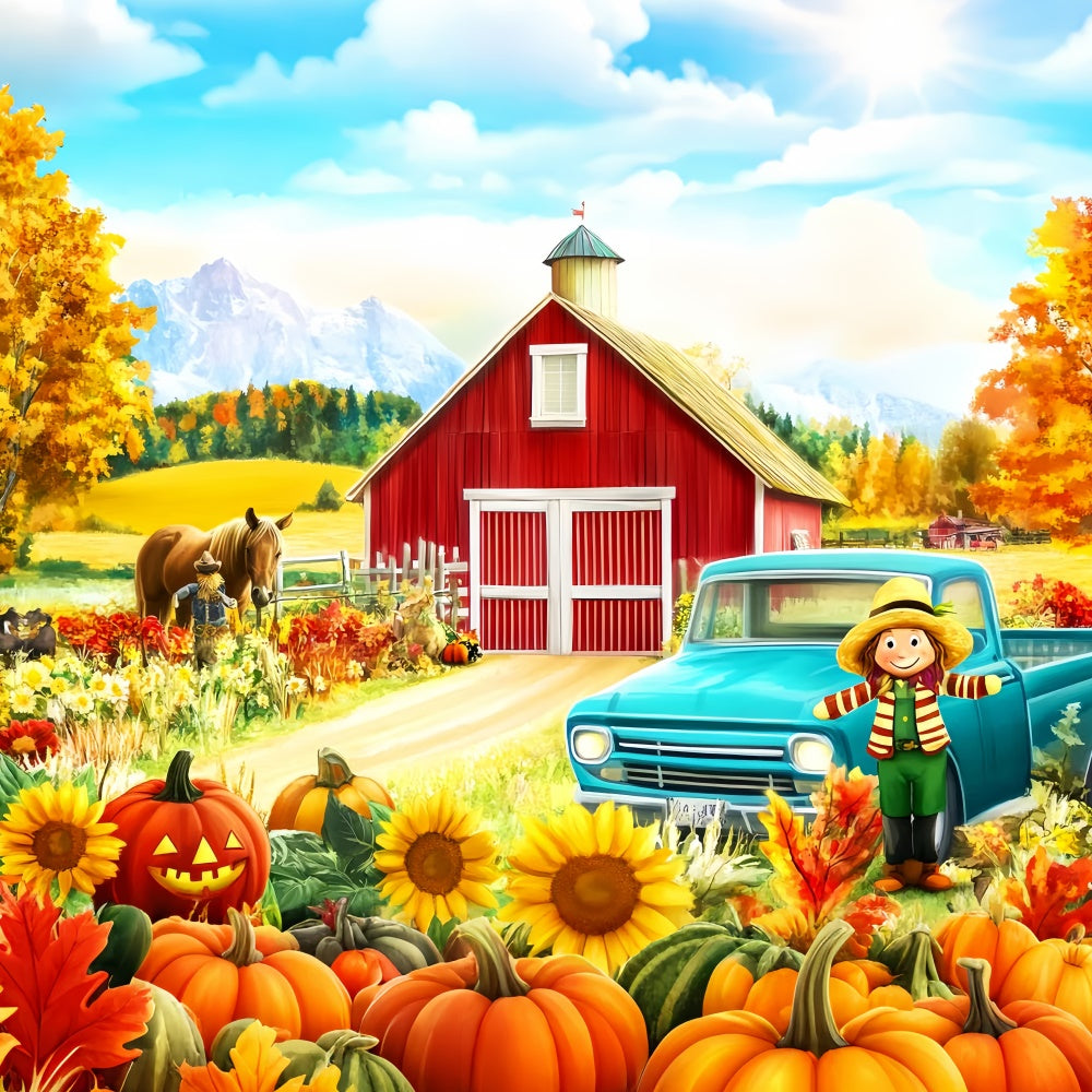 Red Barn Backdrop Pumpkin Harvest Fun Fall Backdrop LXX57-150