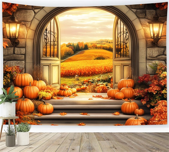 Fall Photo Backdrop Golden Fields Stone Arch Backdrop LXX57-158