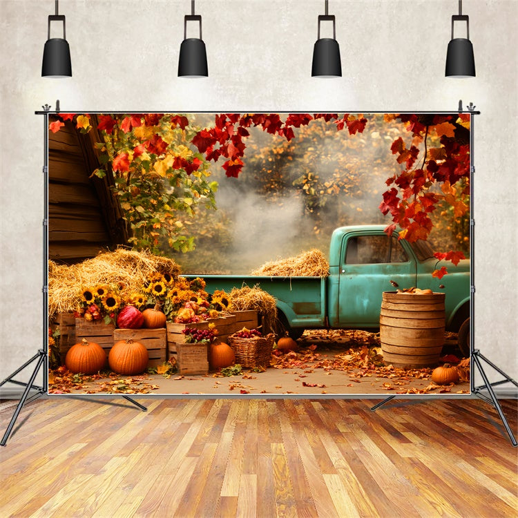 Fall Backdrop Rustic Blue Truck Sunflower Backdrop LXX57-171