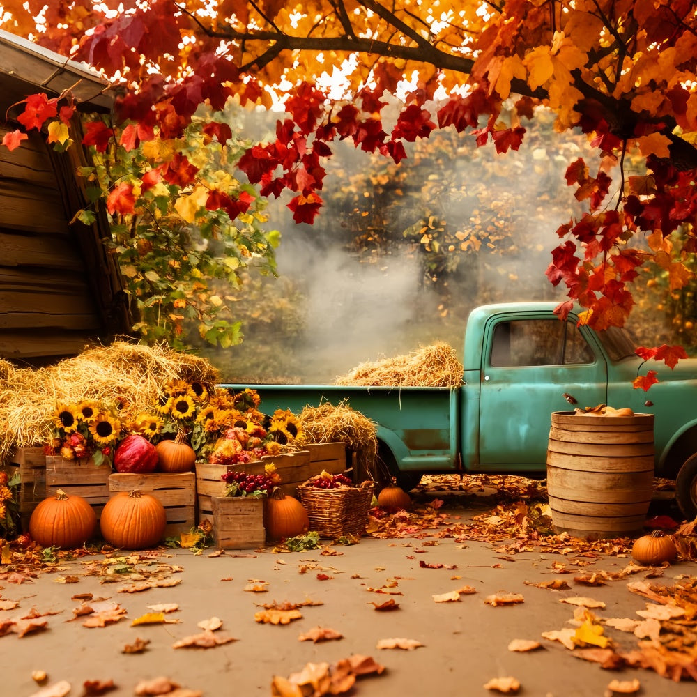 Fall Backdrop Rustic Blue Truck Sunflower Backdrop LXX57-171