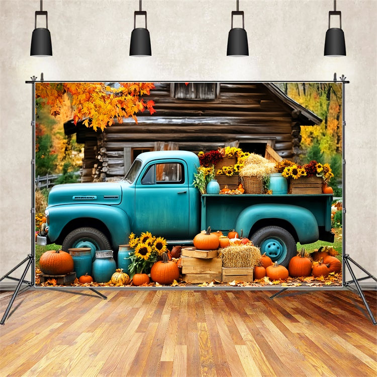 Fall Backdrop For Photos Cabin Harvest Truck Backdrop LXX57-172