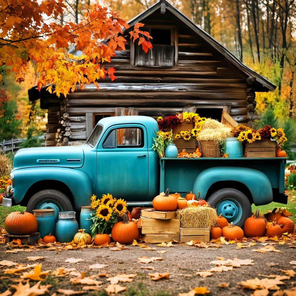 Fall Backdrop For Photos Cabin Harvest Truck Backdrop LXX57-172