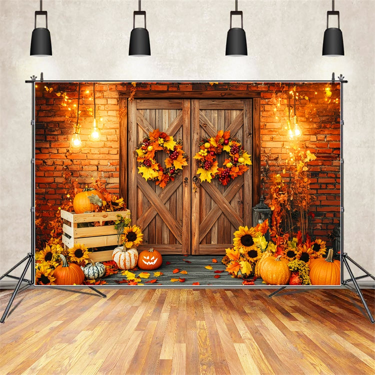 Fall Photography Backdrops Wreath Porch Light Backdrop LXX57-173