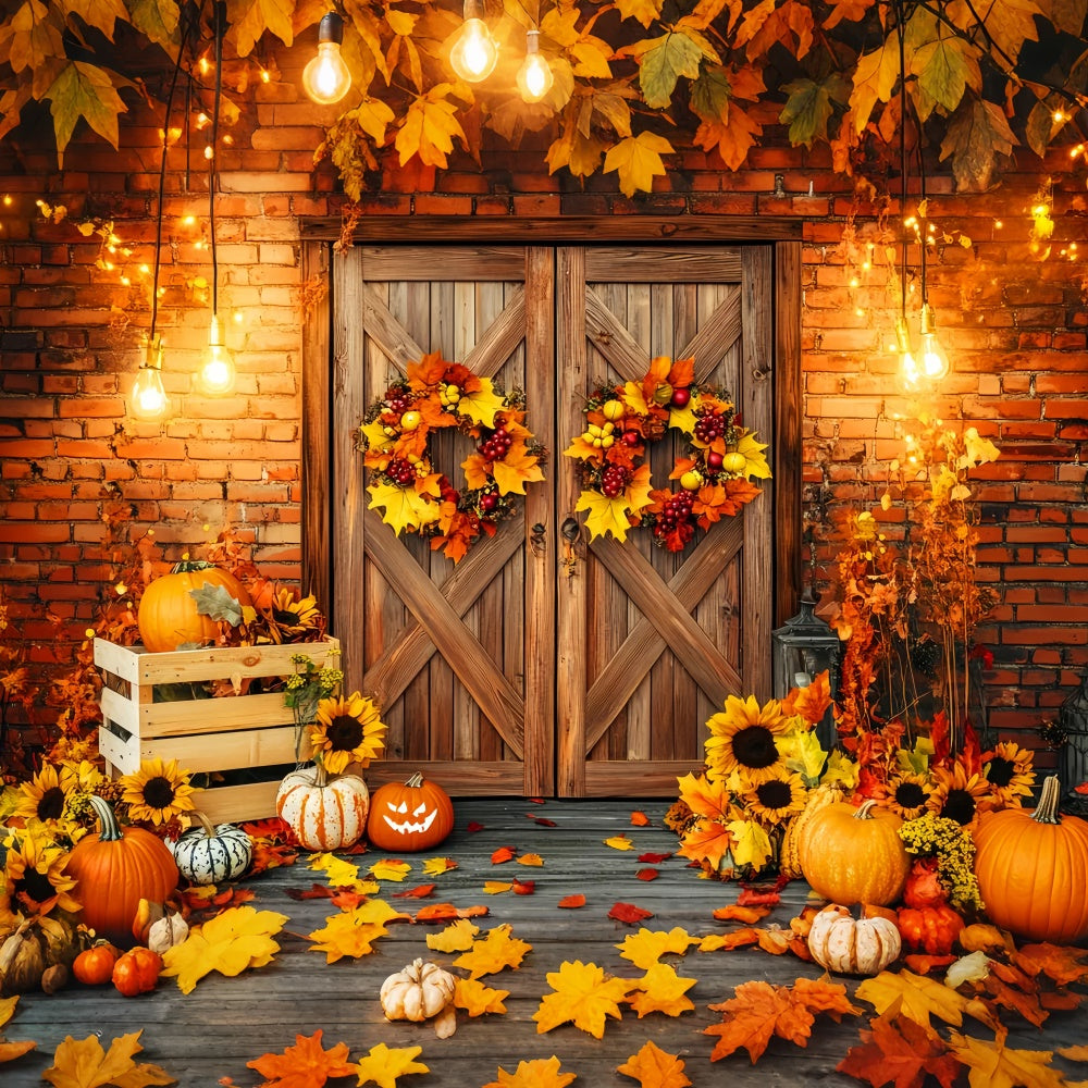 Fall Photography Backdrops Wreath Porch Light Backdrop LXX57-173