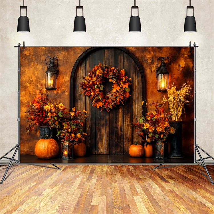 Autumn Photo Backdrop Harvest Wreath Door Backdrop LXX57-174
