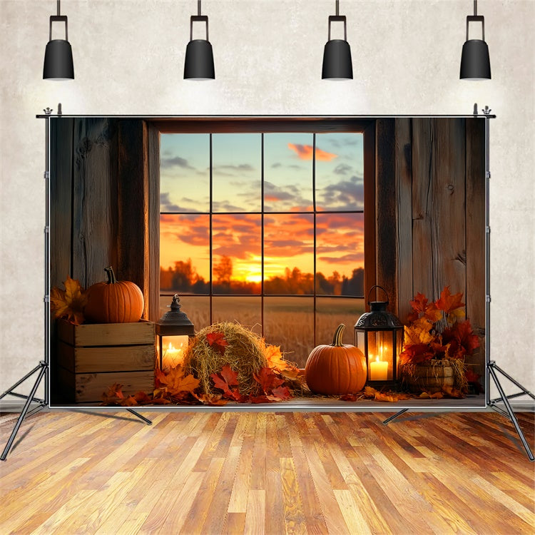 Sunset Backdrop Pumpkin Twilight Window Fall Backdrop LXX57-175