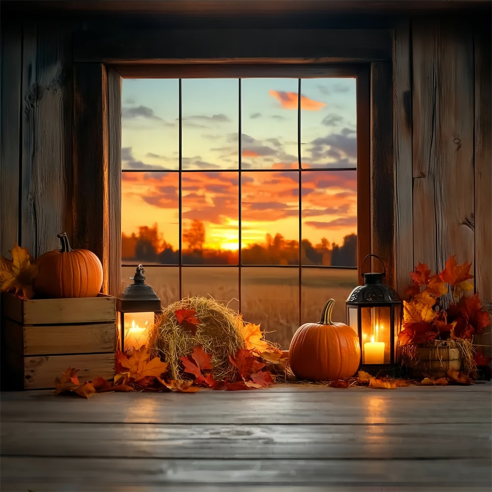 Sunset Backdrop Pumpkin Twilight Window Fall Backdrop LXX57-175