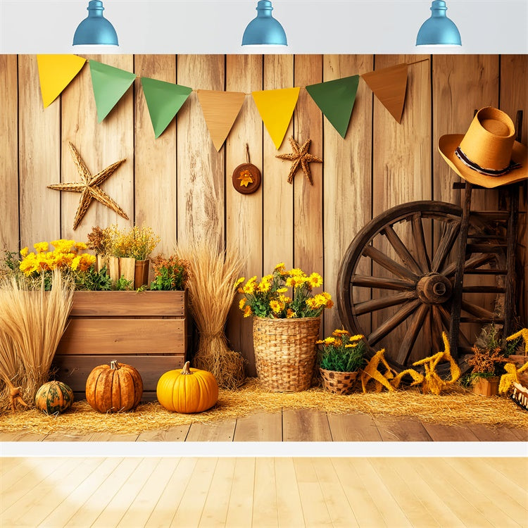 Fall Photography Backdrops Wooden Wall Flower Backdrop LXX57-176