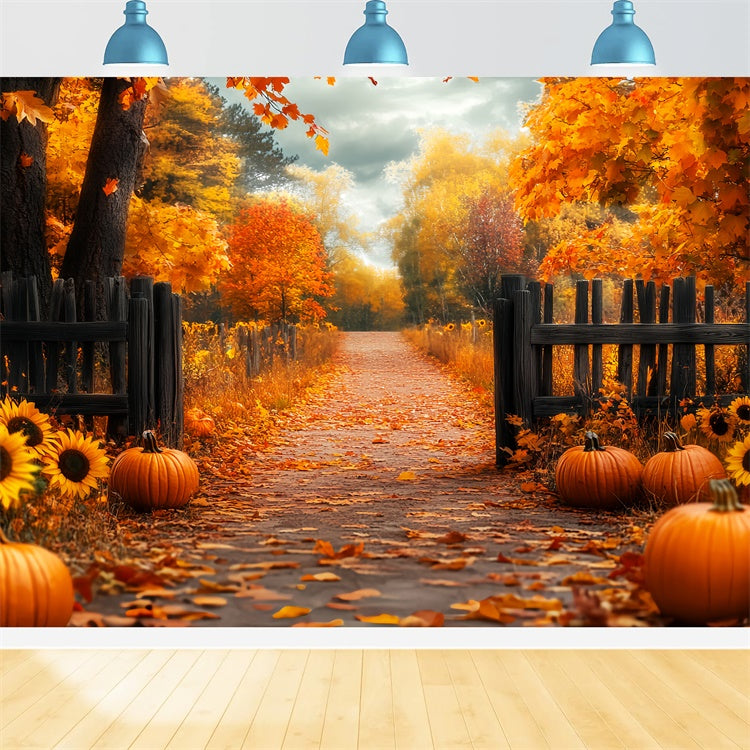 Fall Backdrop Rustic Fence Harvest Forest Photo Backdrop LXX57-181
