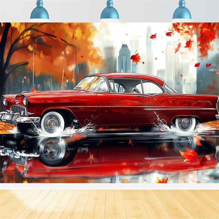Fall Photo Backdrop Vintage Car Urban Glow Backdrop LXX57-182