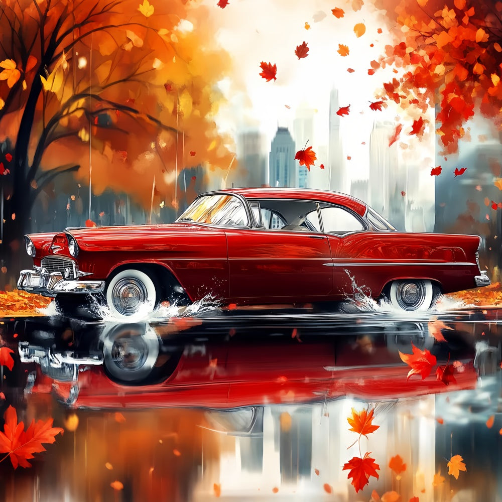 Fall Photo Backdrop Vintage Car Urban Glow Backdrop LXX57-182