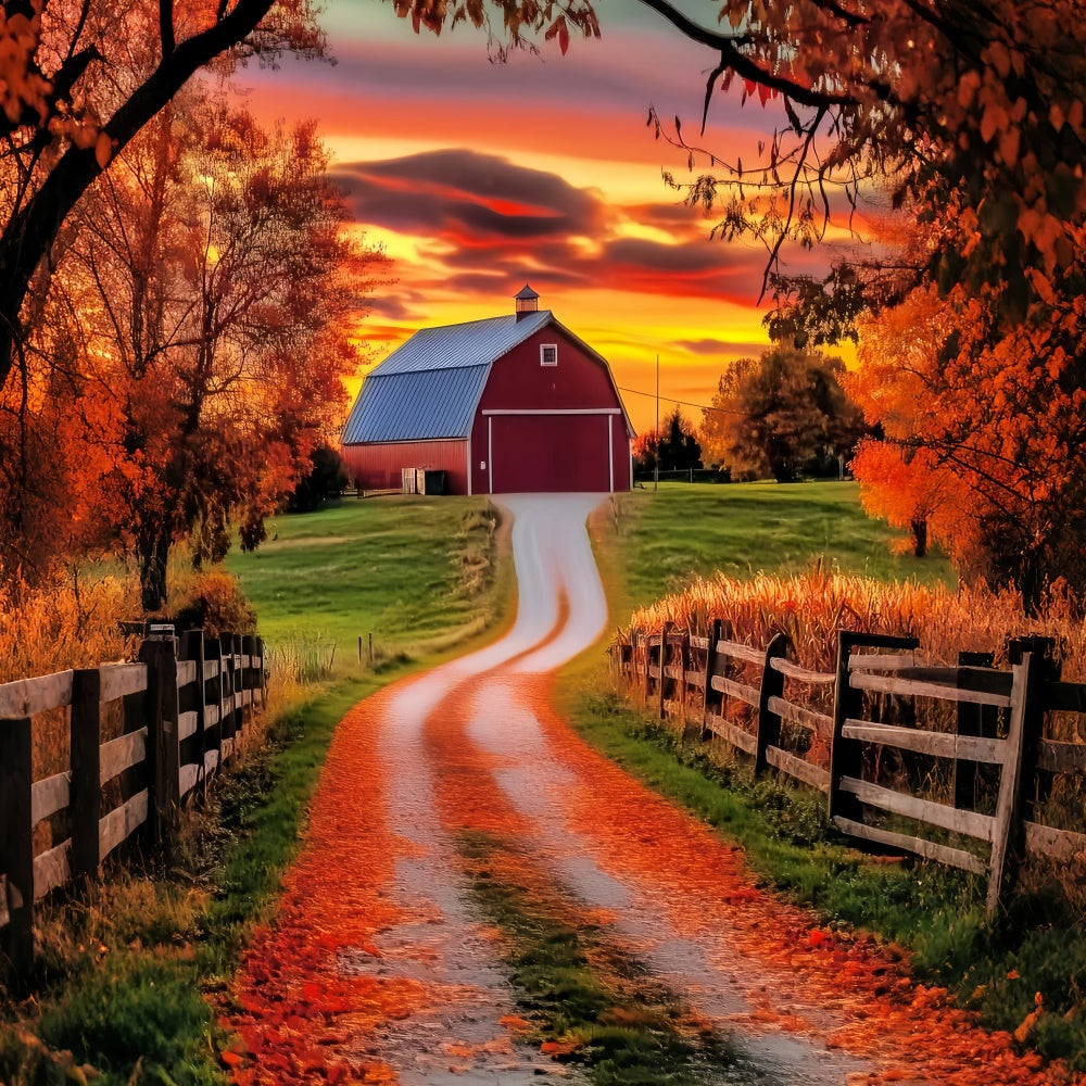 Sunset Photo Backdrop Rustic Barn Glow Fall Backdrop LXX57-184