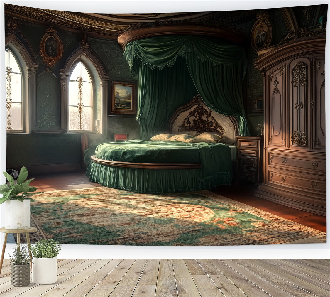 Victorian Backdrop Regal Emerald Bedroom Vintage Backdrop LXX57-204