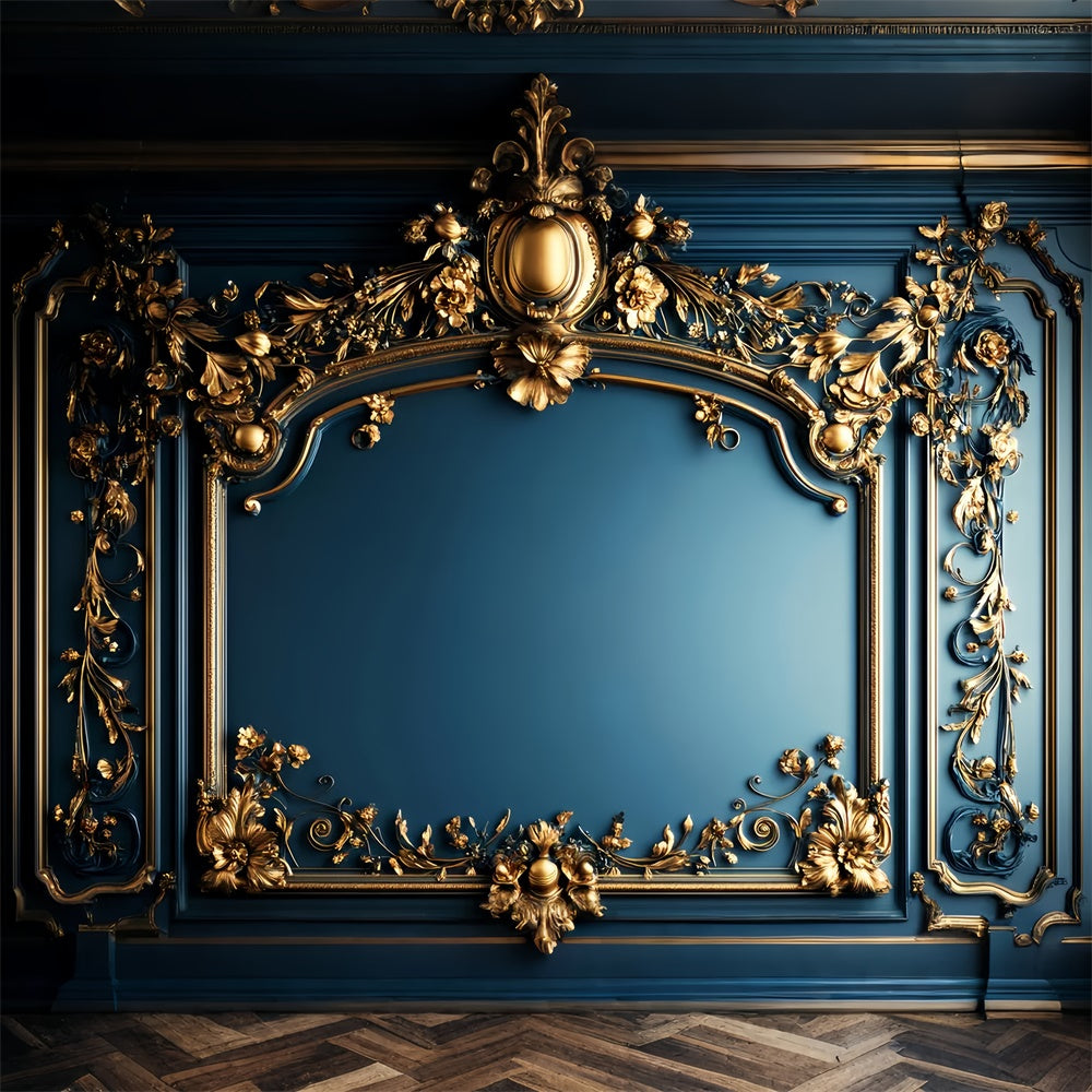 Baroque Backdrop Opulent Blue Gilded Vintage Wall Backdrop LXX57-207