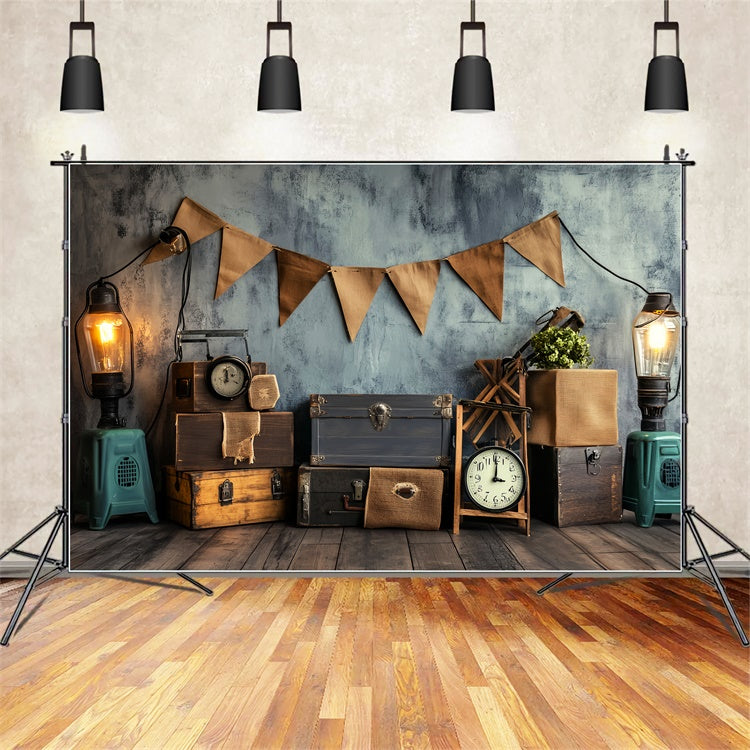 Retro Photo Backdrop Banner Clock Vintage Backdrops LXX57-213