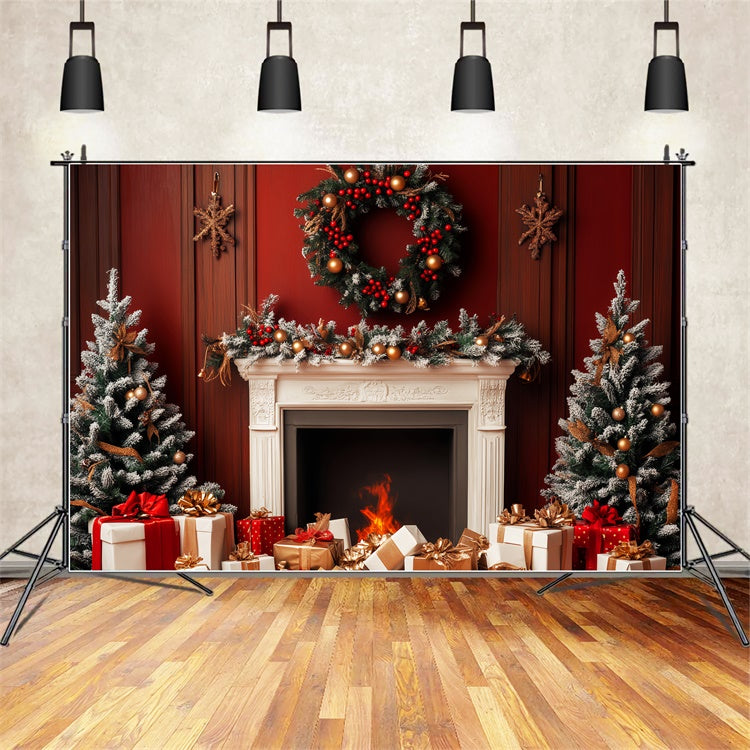 Classic Backdrop Red Christmas Hearth Vintage Backdrop LXX57-214