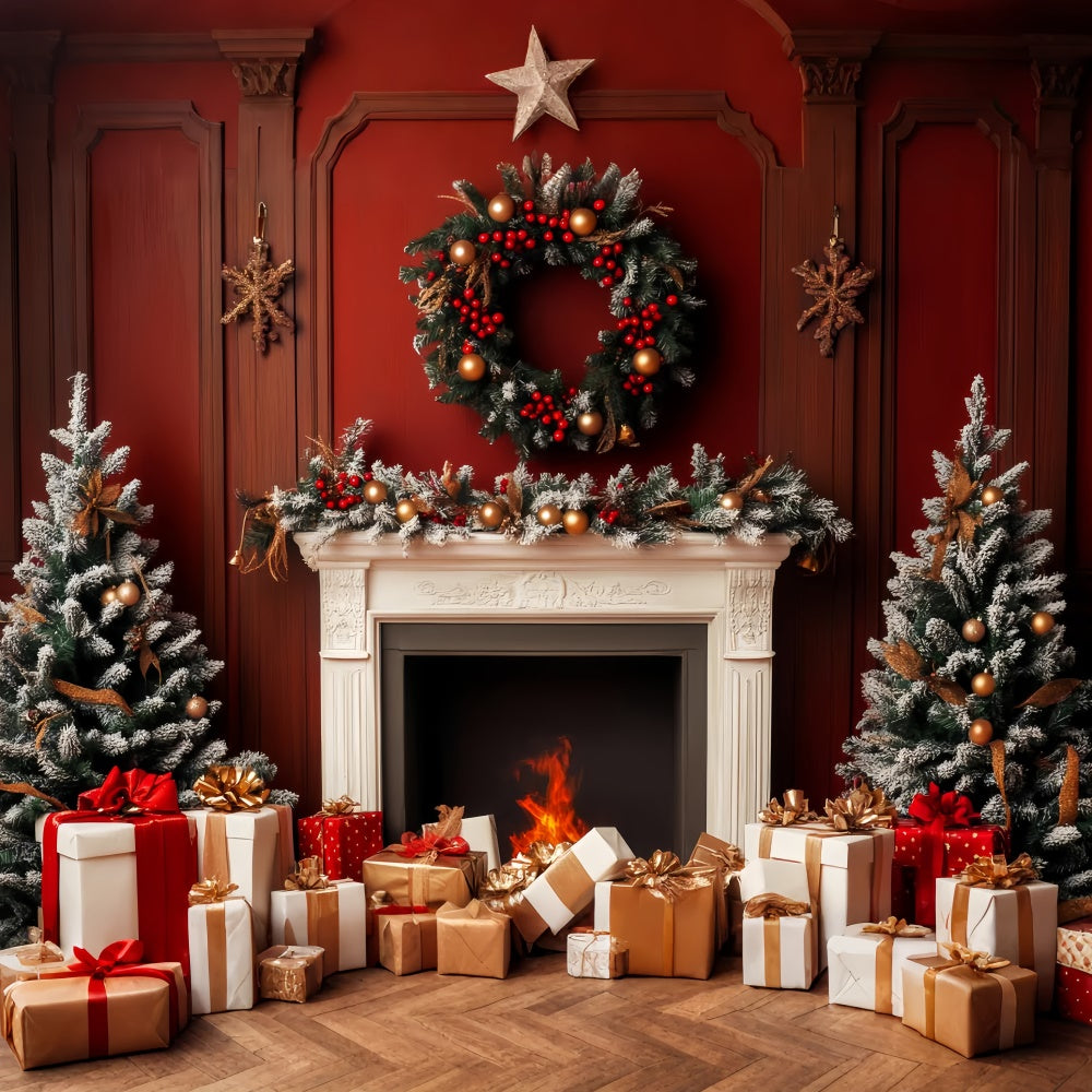 Classic Backdrop Red Christmas Hearth Vintage Backdrop LXX57-214