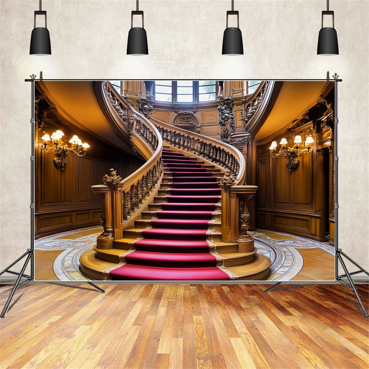 Victorian Photo Backdrop Red Carpet Stairs Vintage Backdrop LXX57-217