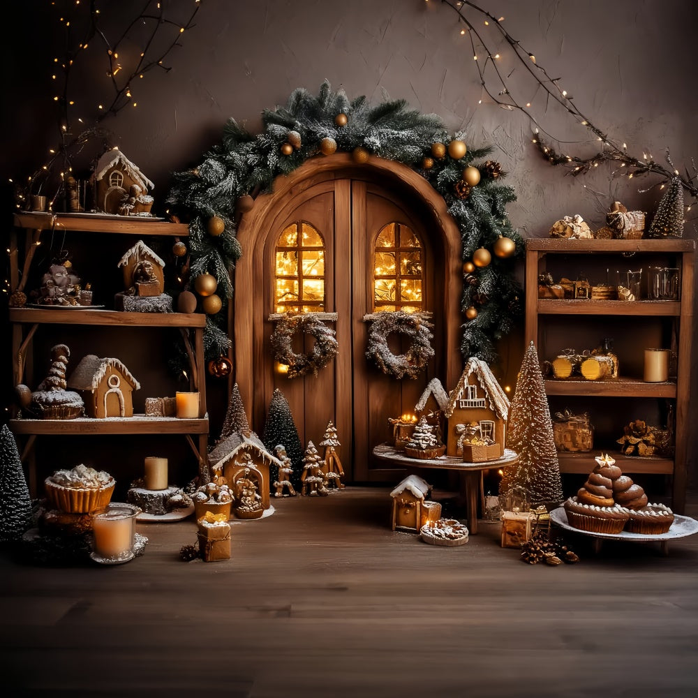 Vintage Christmas Backdrop Gingerbread Village Backdrop LXX57-222
