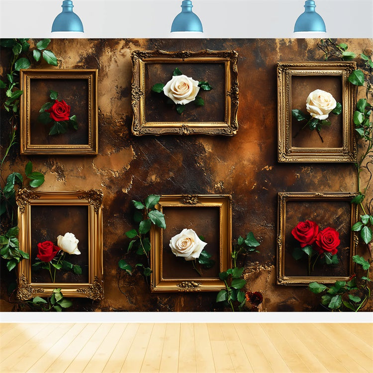Baroque Backdrop Golden Frame Rose Vintage Wall Backdrop LXX57-233