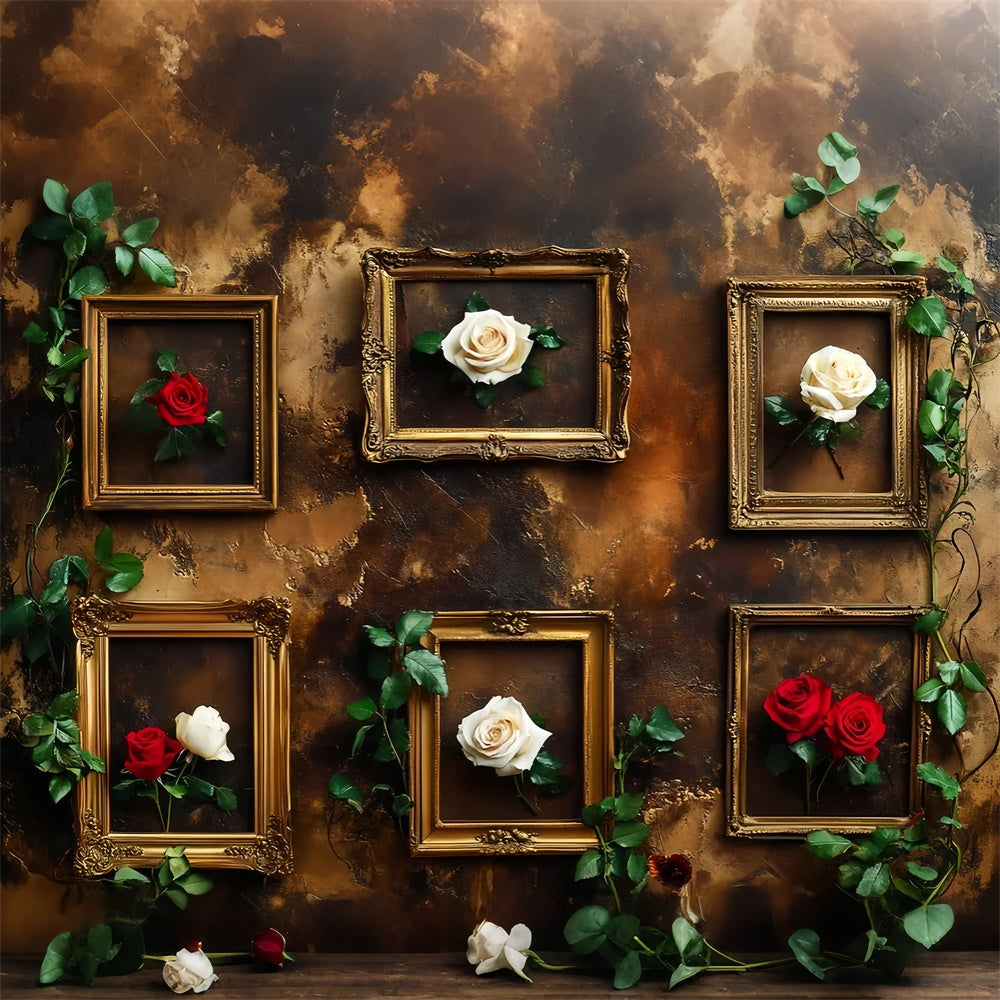 Baroque Backdrop Golden Frame Rose Vintage Wall Backdrop LXX57-233