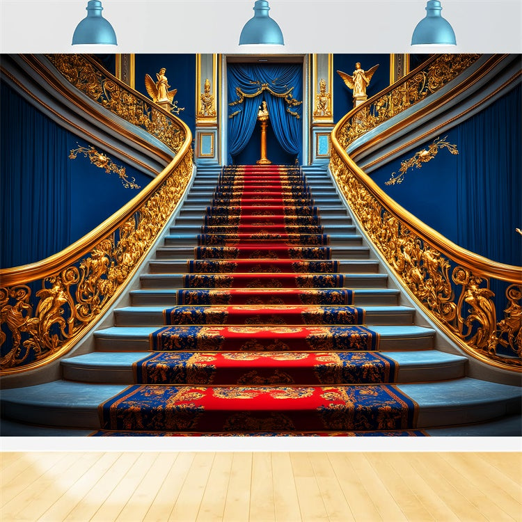 Vintage Backdrop Royal Blue Grand Staircase Backdrop LXX57-234