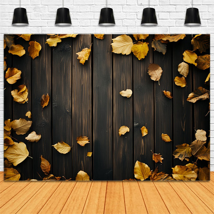 Dark Wood Backdrop Golden Leaves Walnut Backdrop LXX57-299