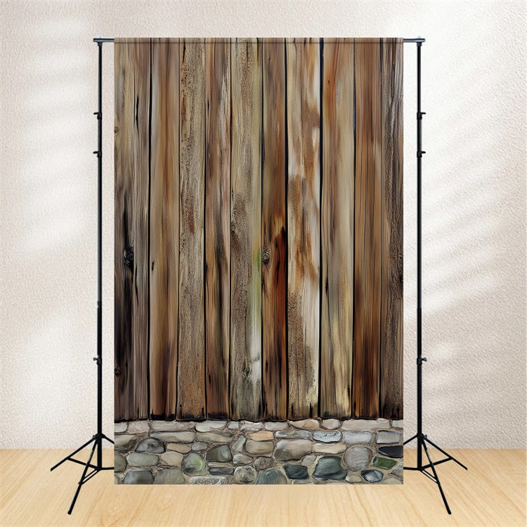 Rustic Wood Backdrop Fence Stone Base Backdrop LXX57-305