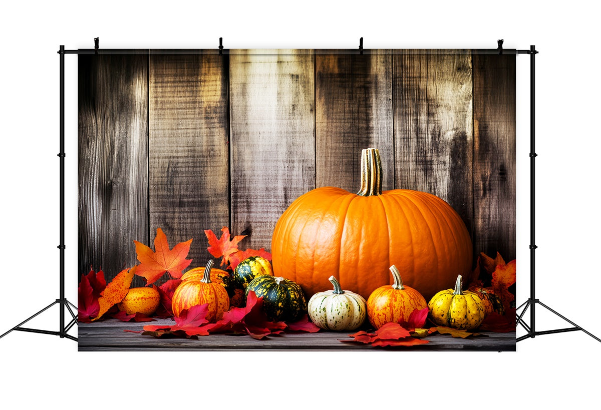 Thanksgiving Day Backdrop Pumpkin Setup Fall Leaves Backdrop LXX57-328