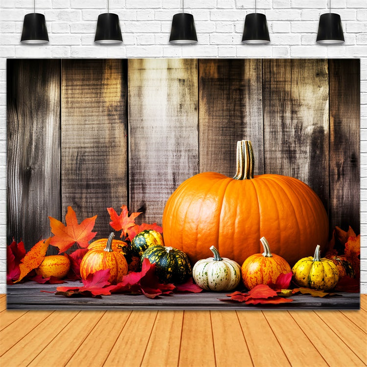 Thanksgiving Day Backdrop Pumpkin Setup Fall Leaves Backdrop LXX57-328