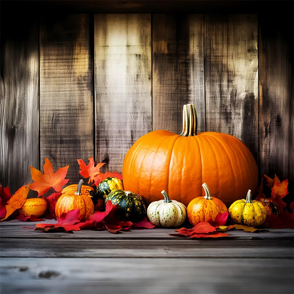 Thanksgiving Day Backdrop Pumpkin Setup Fall Leaves Backdrop LXX57-328