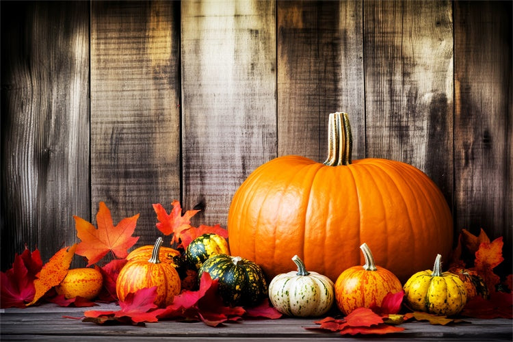 Thanksgiving Day Backdrop Pumpkin Setup Fall Leaves Backdrop LXX57-328