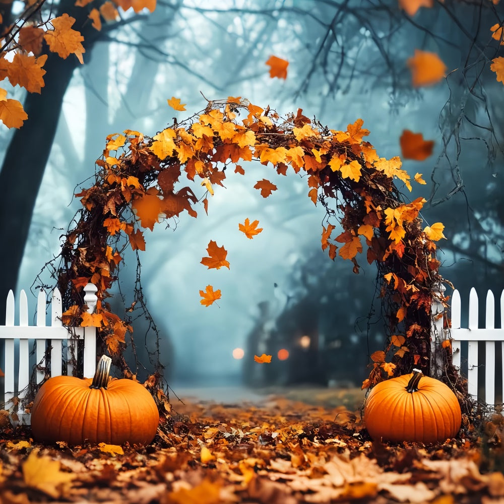 Backdrop For Thanksgiving Pumpkin Path Misty Forest Backdrop LXX57-332